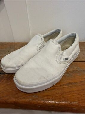 Vans White Canvas Slip-On Sneakers Size 7